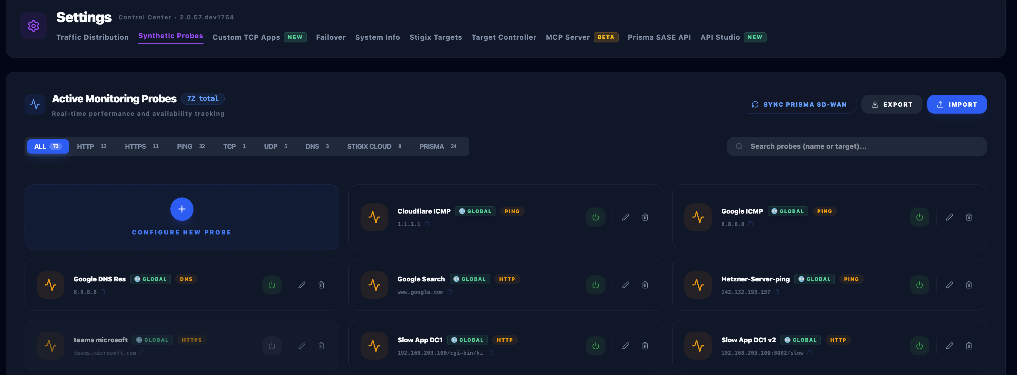 Synthetic Monitoring Probes Settings