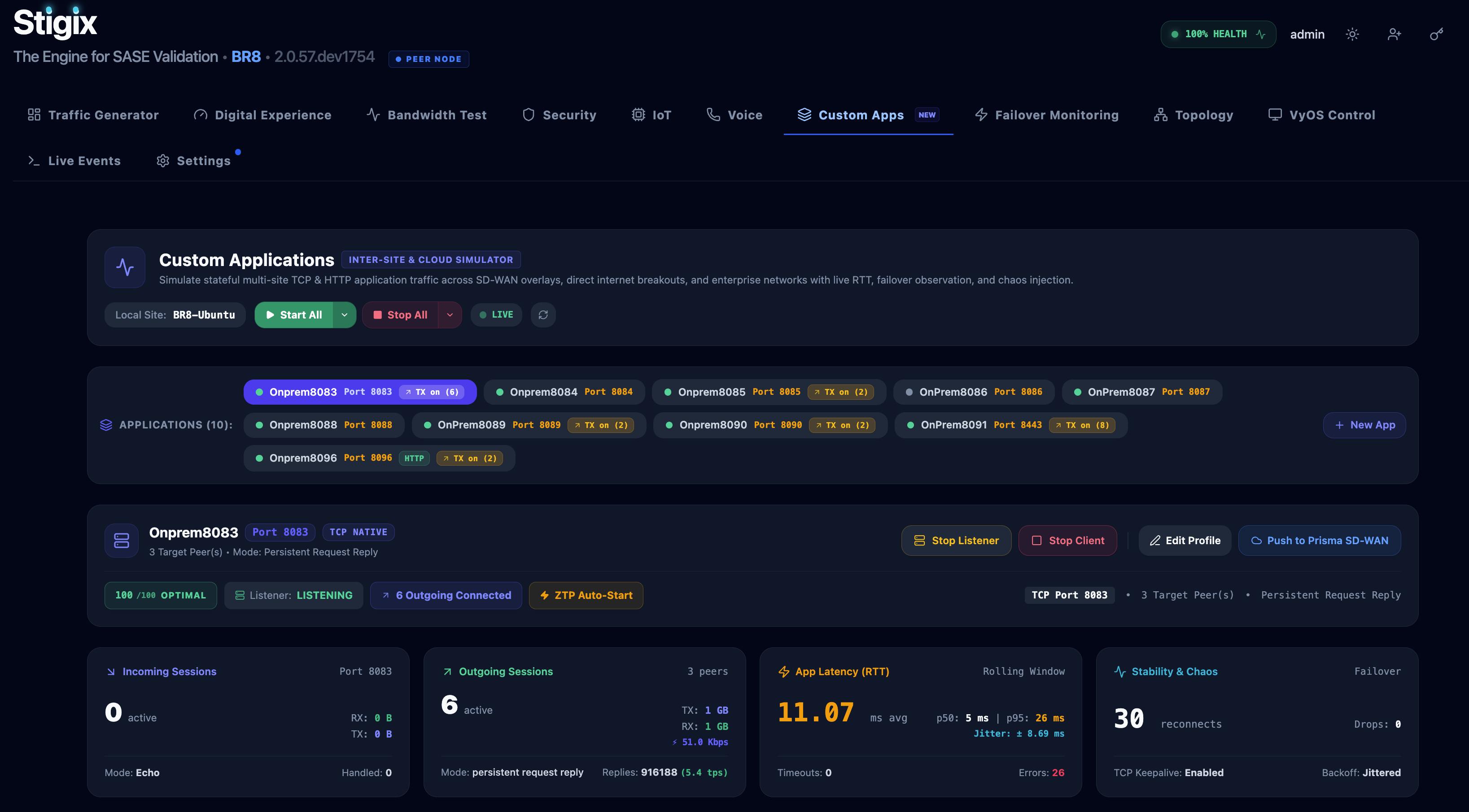 Custom TCP Applications Dashboard