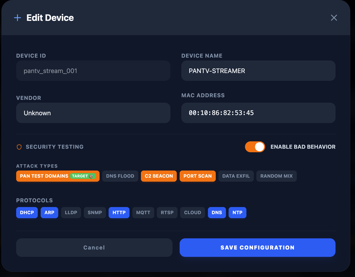 IoT Device Configuration Modal