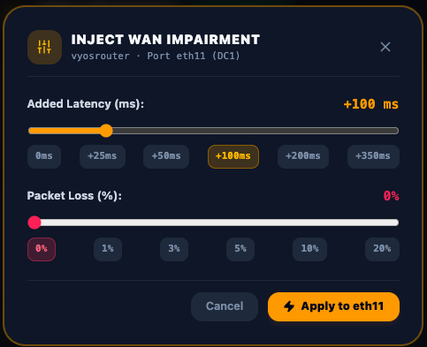 Inject WAN Impairment Netem Modal