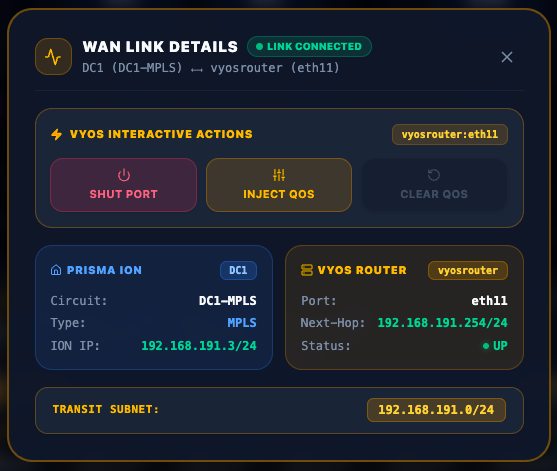 WAN Link Details and VyOS Interactive Actions Modal