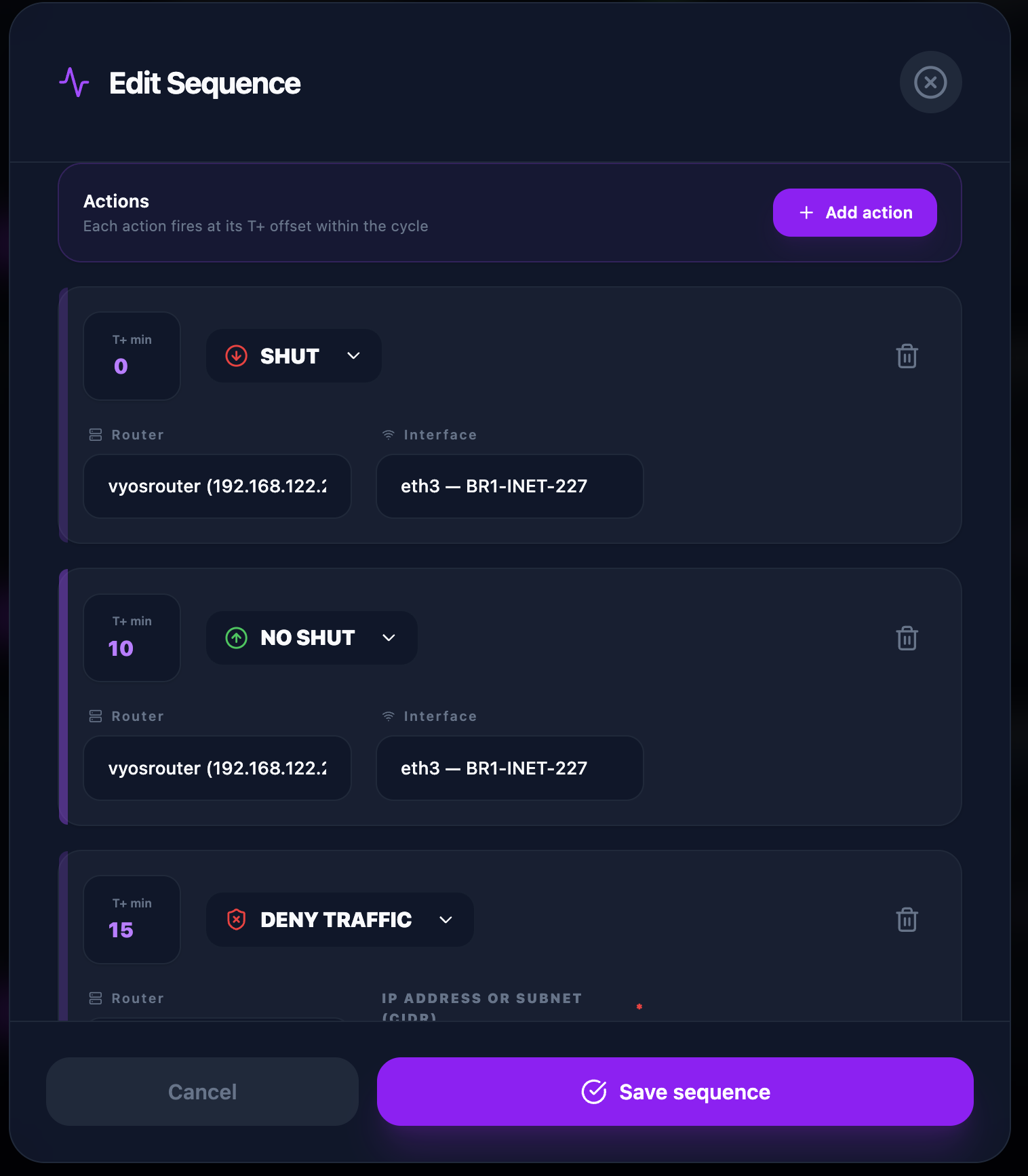 VyOS Sequence Timelines and Actions