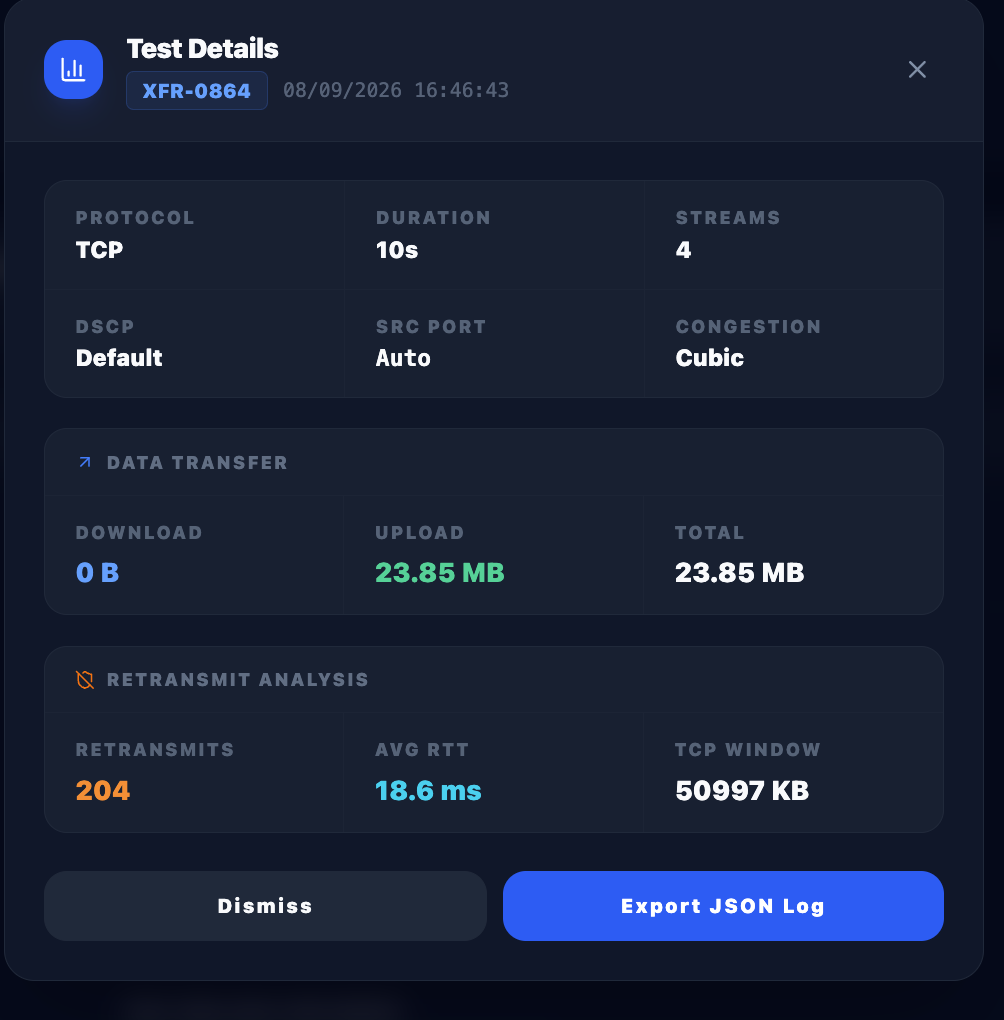Bandwidth Test Configuration Modal
